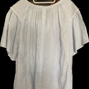 Innika Choo Linen Mini Smock Dress in Lilac Blue